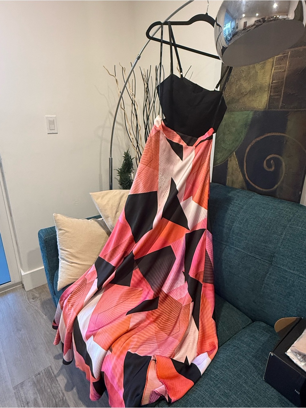 Marciano Black & Pink Geometric Maxi Dress